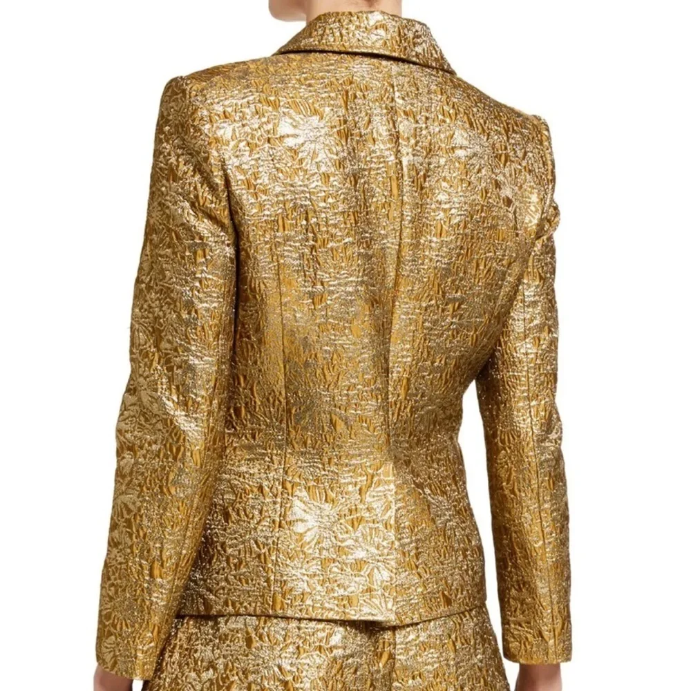 Derek Lam 10 Crosby Myla Gold Jacquard Double Breasted Blazer Jacket